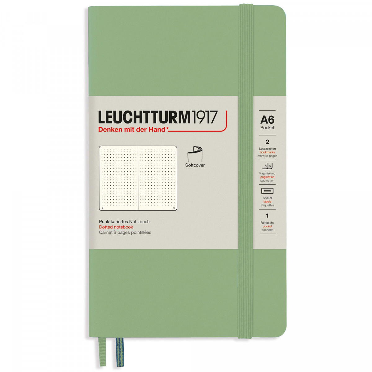 Записная книжка Leuchtturm Pocket A6 Sage мягкая обложка 123 стр, артикул 363952. Фото 1