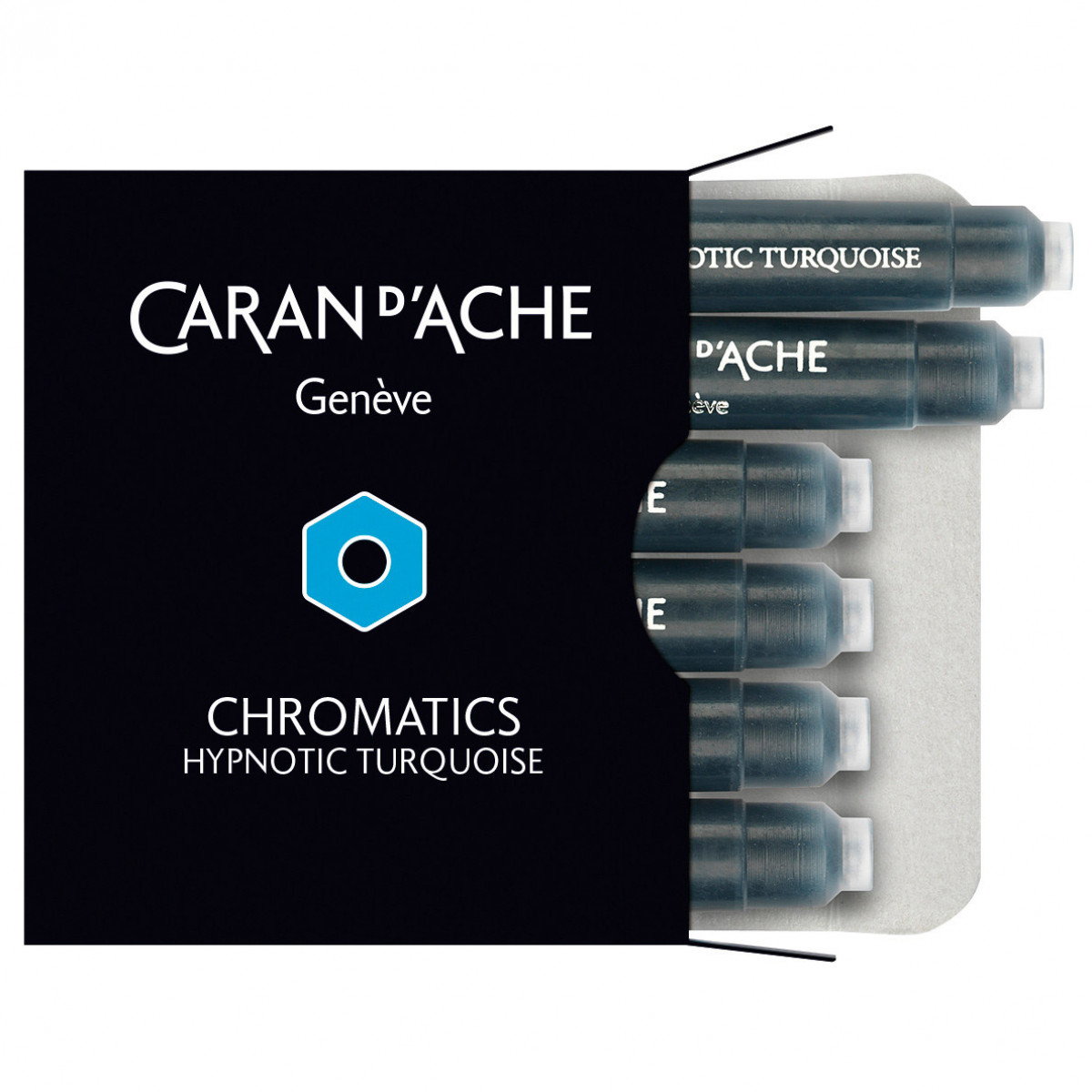 Картриджи Caran d'Ache Chromatics Hypnotic Turquoise для перьевых ручек, 8021.191 Картриджи Caran d'Ache Chromatics Hypnotic Turquoise для перьевых ручек, артикул 8021.191. Фото 1
