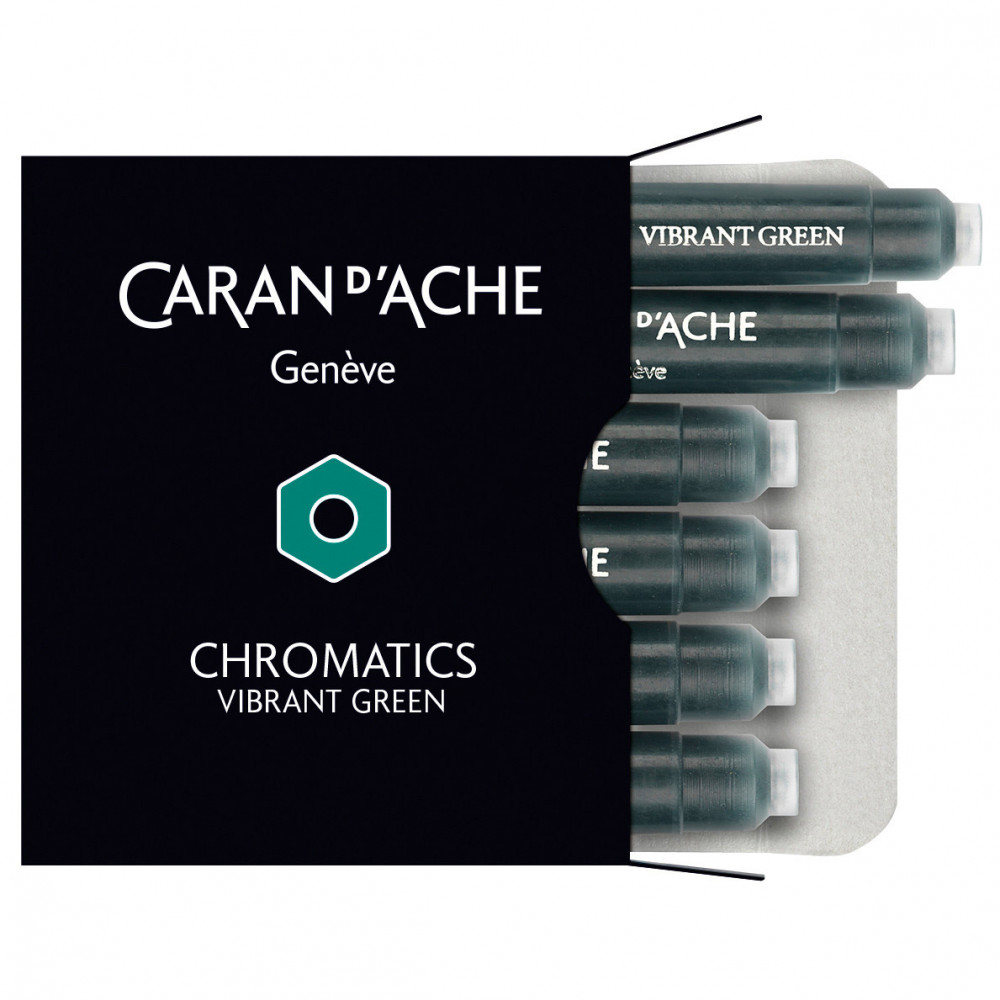 Картриджи Caran d'Ache Chromatics Vibrant Green для перьевых ручек, артикул 8021.210. Фото 1