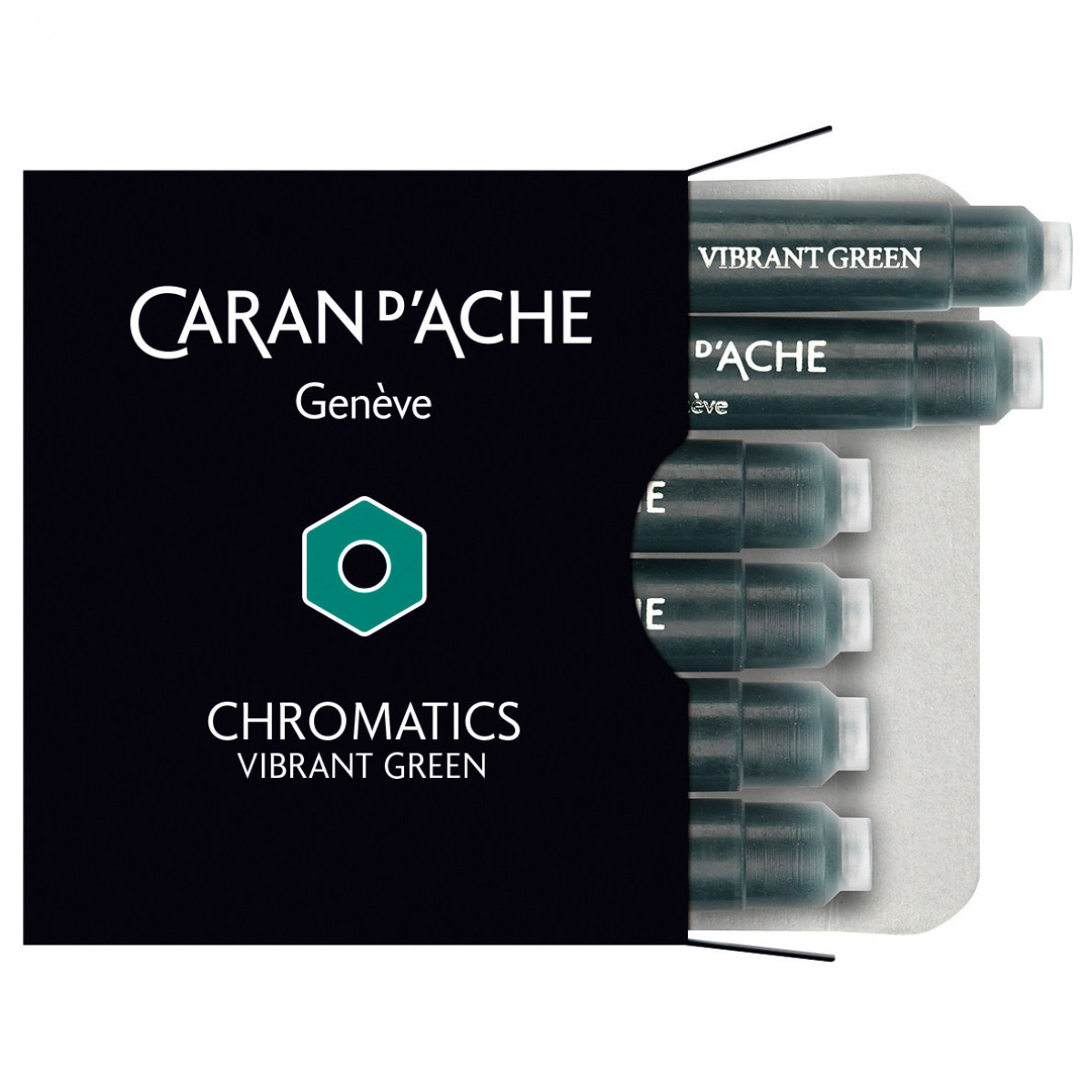 Картриджи Caran d'Ache Chromatics Vibrant Green для перьевых ручек, 8021.210 Картриджи Caran d'Ache Chromatics Vibrant Green для перьевых ручек, артикул 8021.210. Фото 1