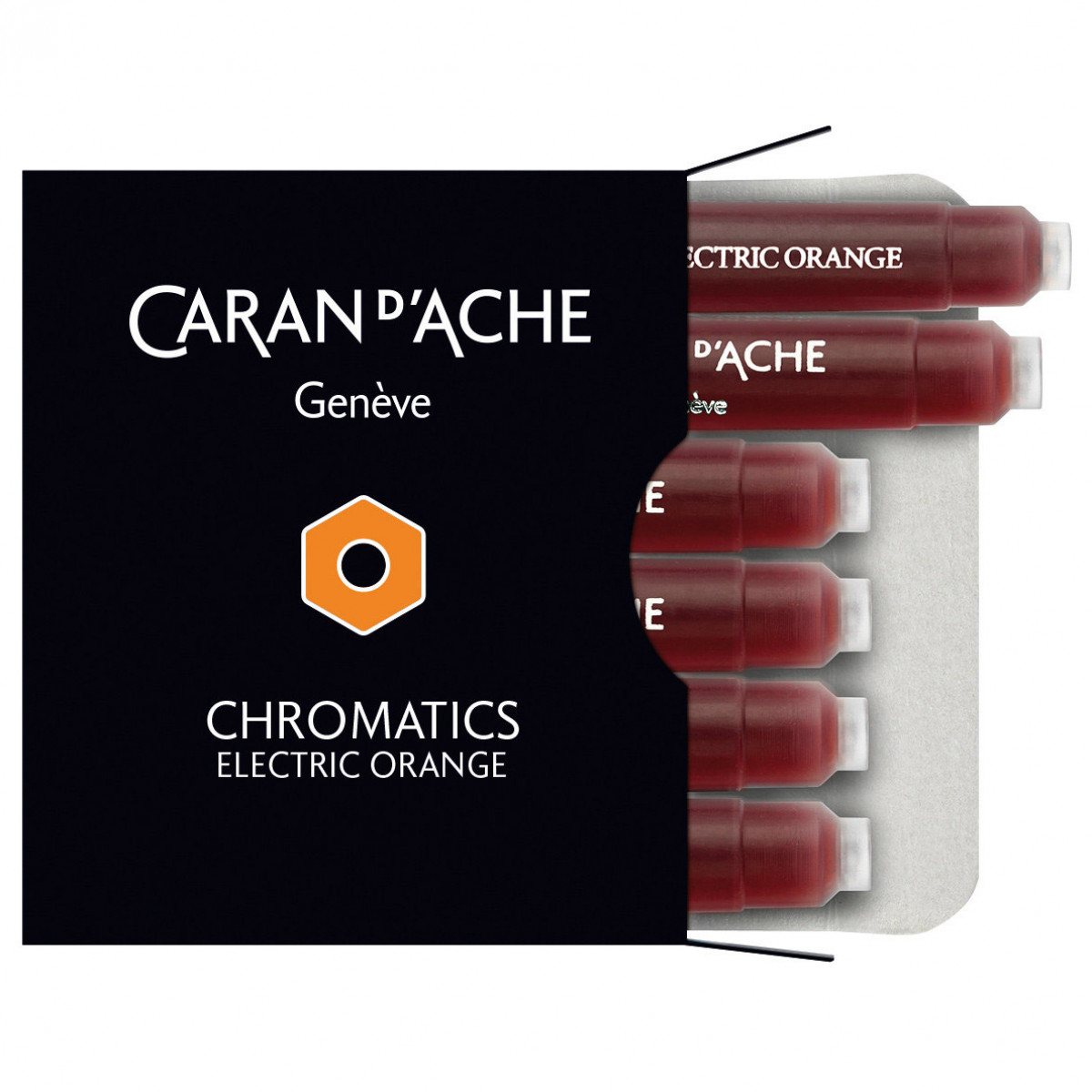 Картриджи Caran d'Ache Chromatics Electric Orange для перьевых ручек, 8021.052 Картриджи Caran d'Ache Chromatics Electric Orange для перьевых ручек, артикул 8021.052. Фото 1