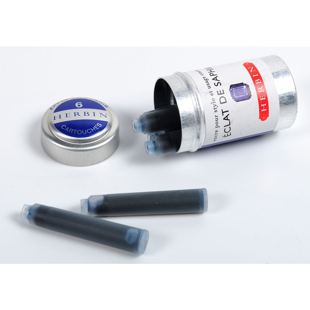 Картриджи с чернилами (6 шт) для перьевой ручки Herbin Eclat de saphir (синий сапфир), артикул 20116T. Фото 2