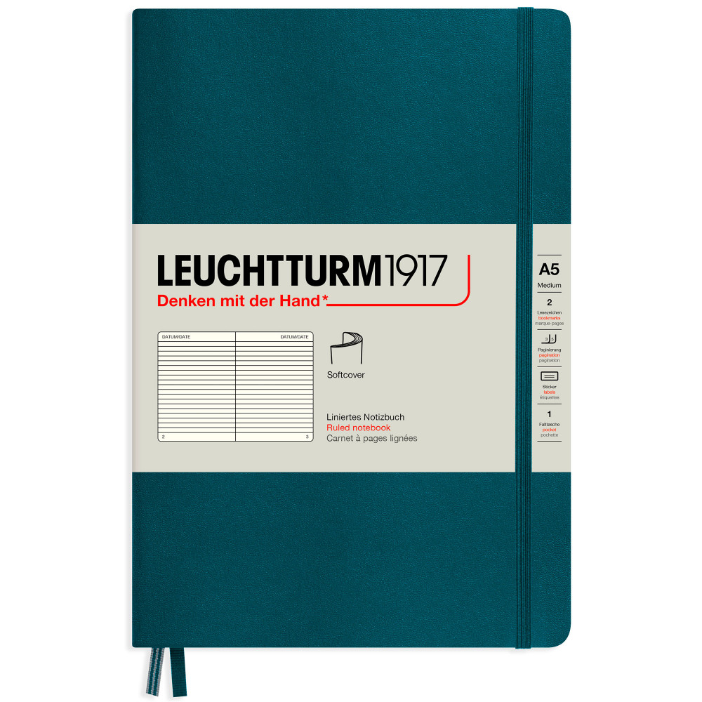 Записная книжка Leuchtturm Medium A5 Pacific Green мягкая обложка 123 стр, артикул 362848. Фото 4