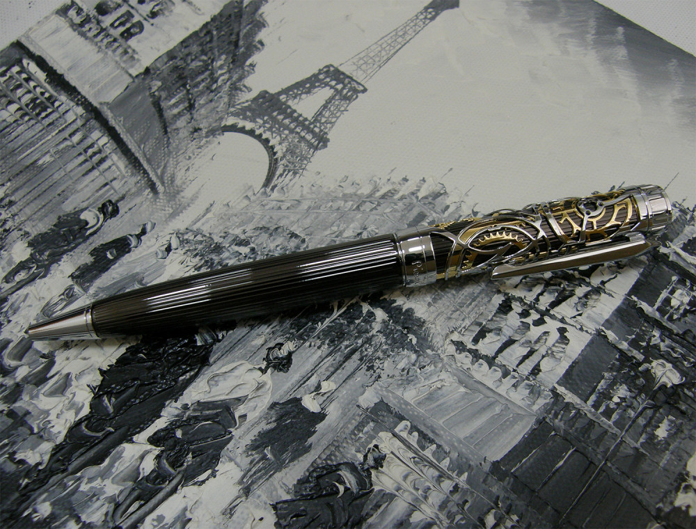 Шариковая ручка Pierre Cardin L'Esprit темно-серый лак гравировка позолота хром, артикул PC6603BP. Фото 2