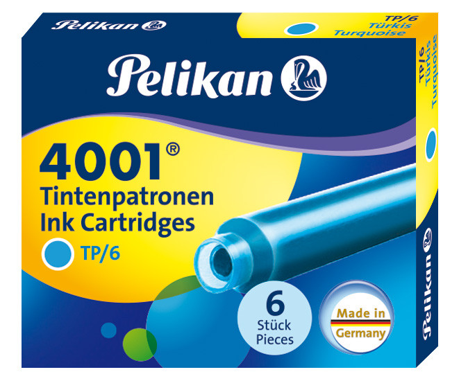 Картриджи с чернилами (короткие, 6 шт) для перьевой ручки Pelikan 4001 Turqouise, артикул 301705. Фото 1