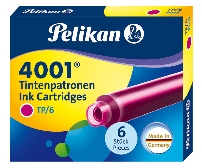 Картриджи с чернилами (короткие, 6 шт) для перьевой ручки Pelikan 4001 Pink, артикул 321075. Фото 1